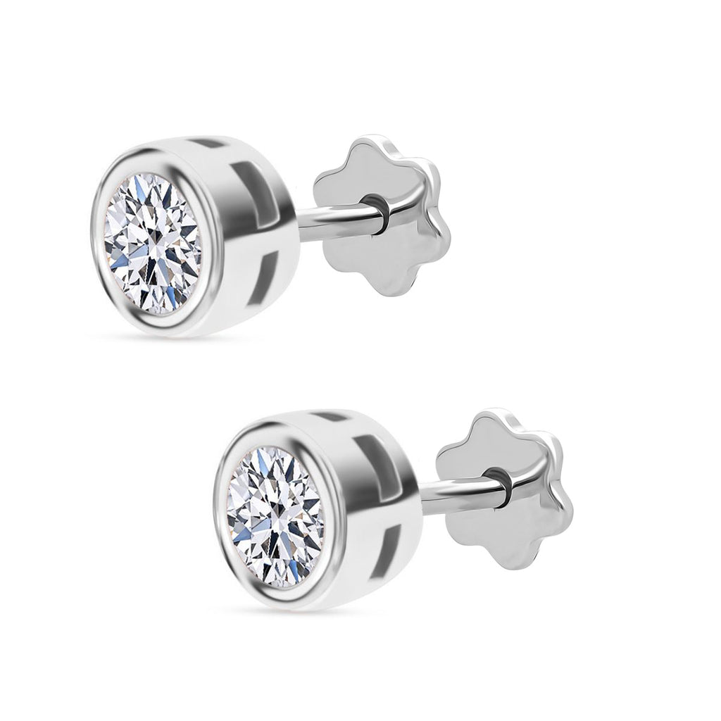 Luxuriant - Lab Grown Diamond (SI/G-H) Stud Earring with Screw Back in Rhodium Overlay Sterling Silver 0.50 Ct._8357223_3