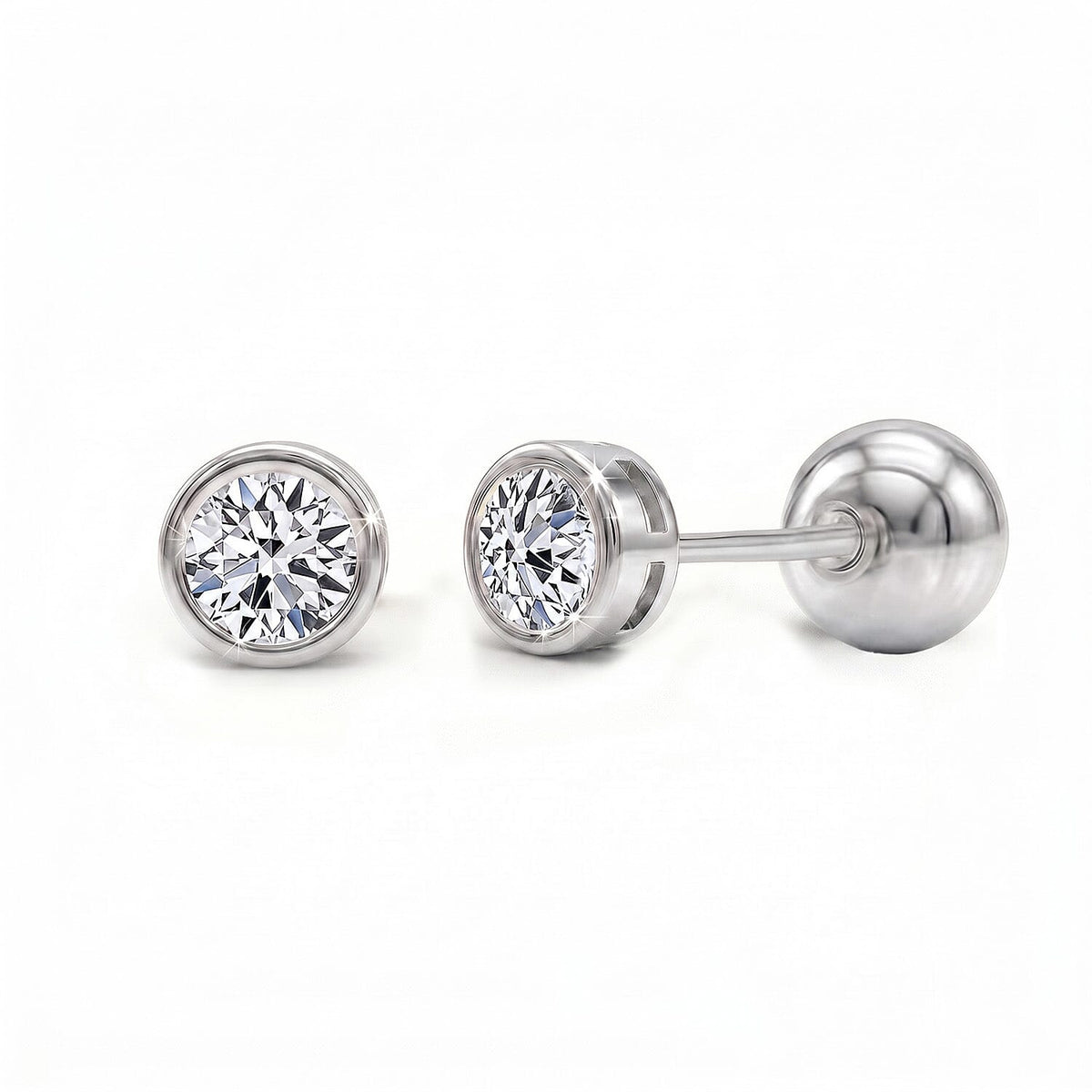 LUXURIANT 1 Ct. Lab Grown Diamond Poke Free Solitaire Stud Earring with Ball Back in Rhodium Overlay Sterling Silver (SI-GH) 8357232 0