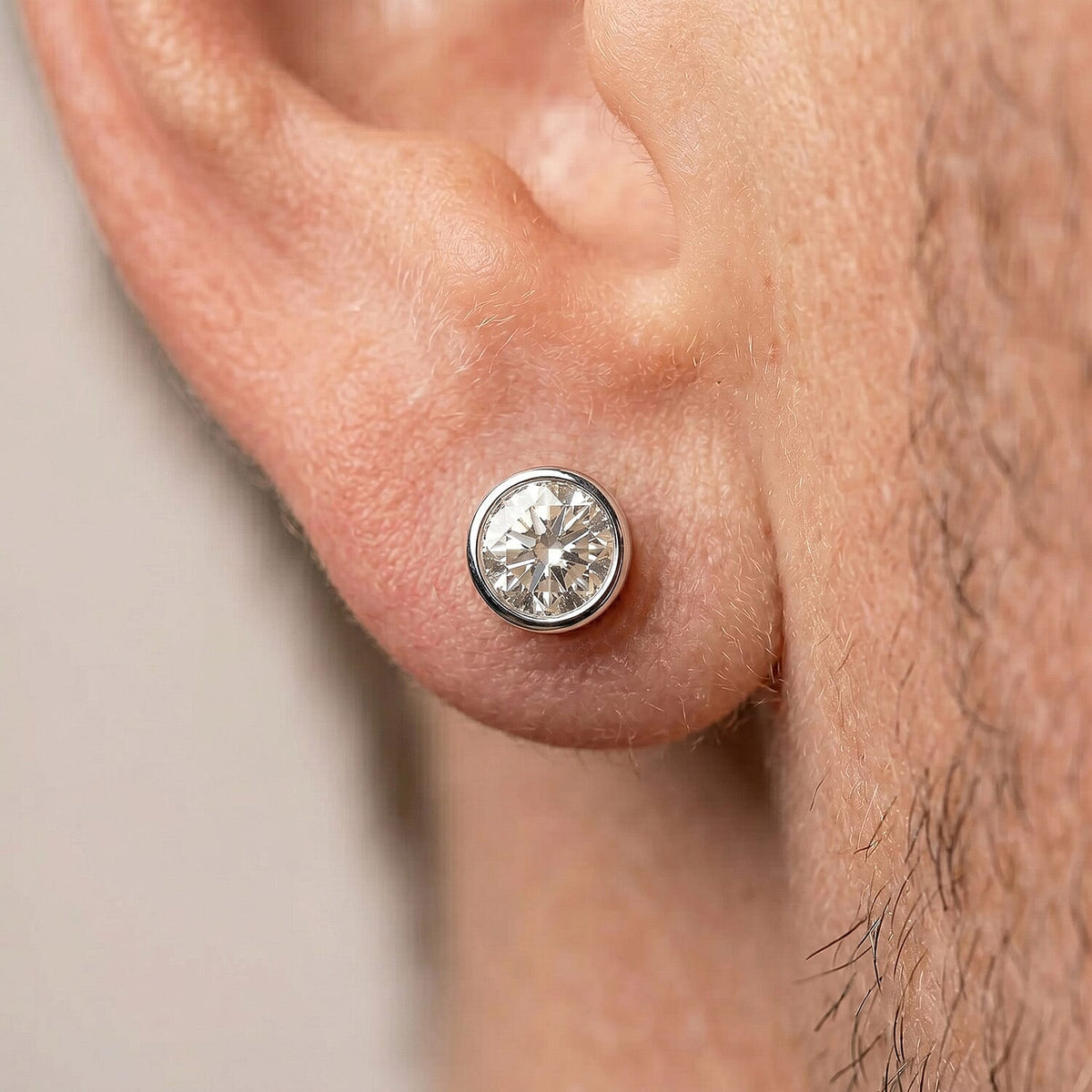 LUXURIANT 1 Ct. Lab Grown Diamond Poke Free Solitaire Stud Earring with Ball Back in Rhodium Overlay Sterling Silver (SI-GH) 8357232 2