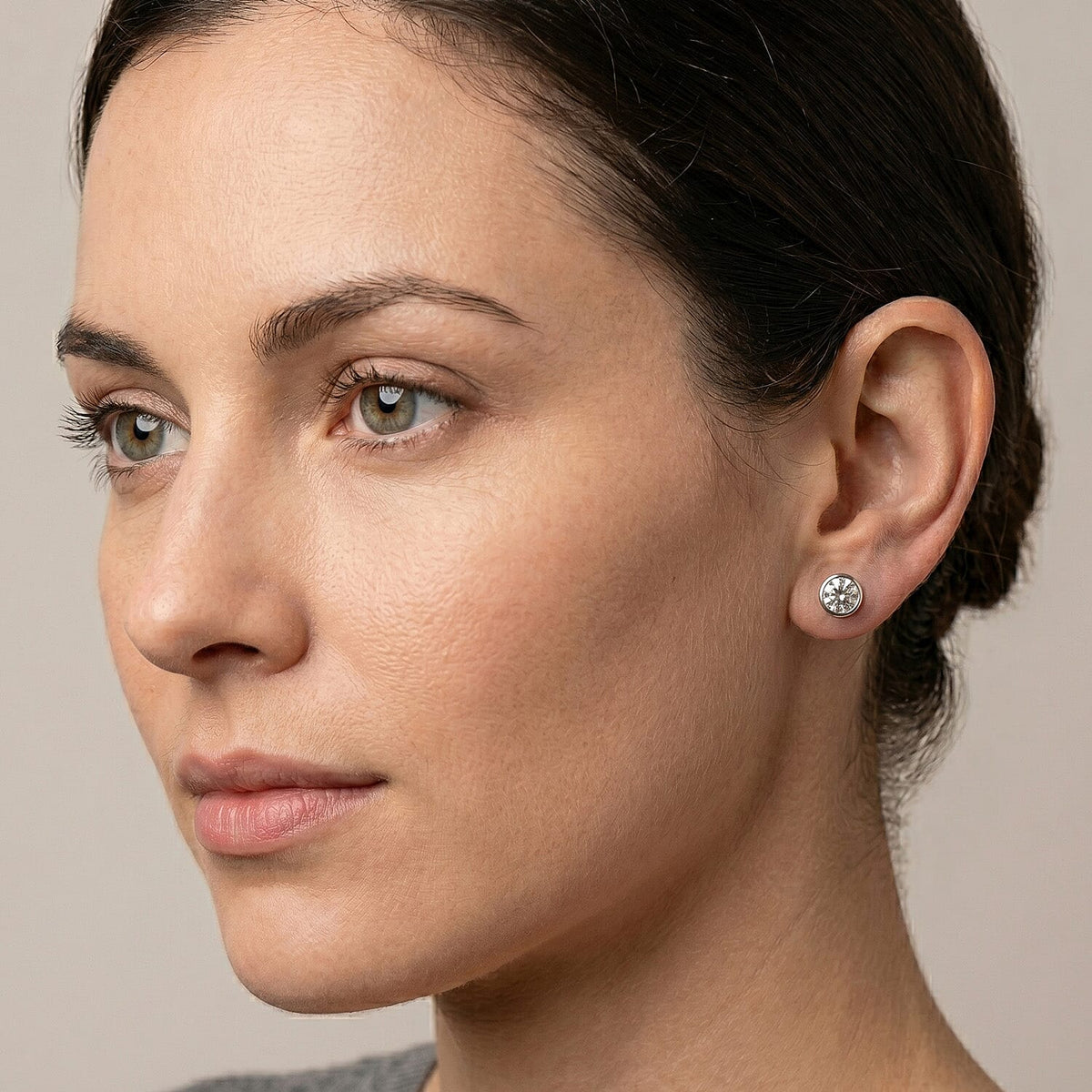 LUXURIANT 1 Ct. Lab Grown Diamond Poke Free Solitaire Stud Earring with Ball Back in Rhodium Overlay Sterling Silver (SI-GH) 8357232 4