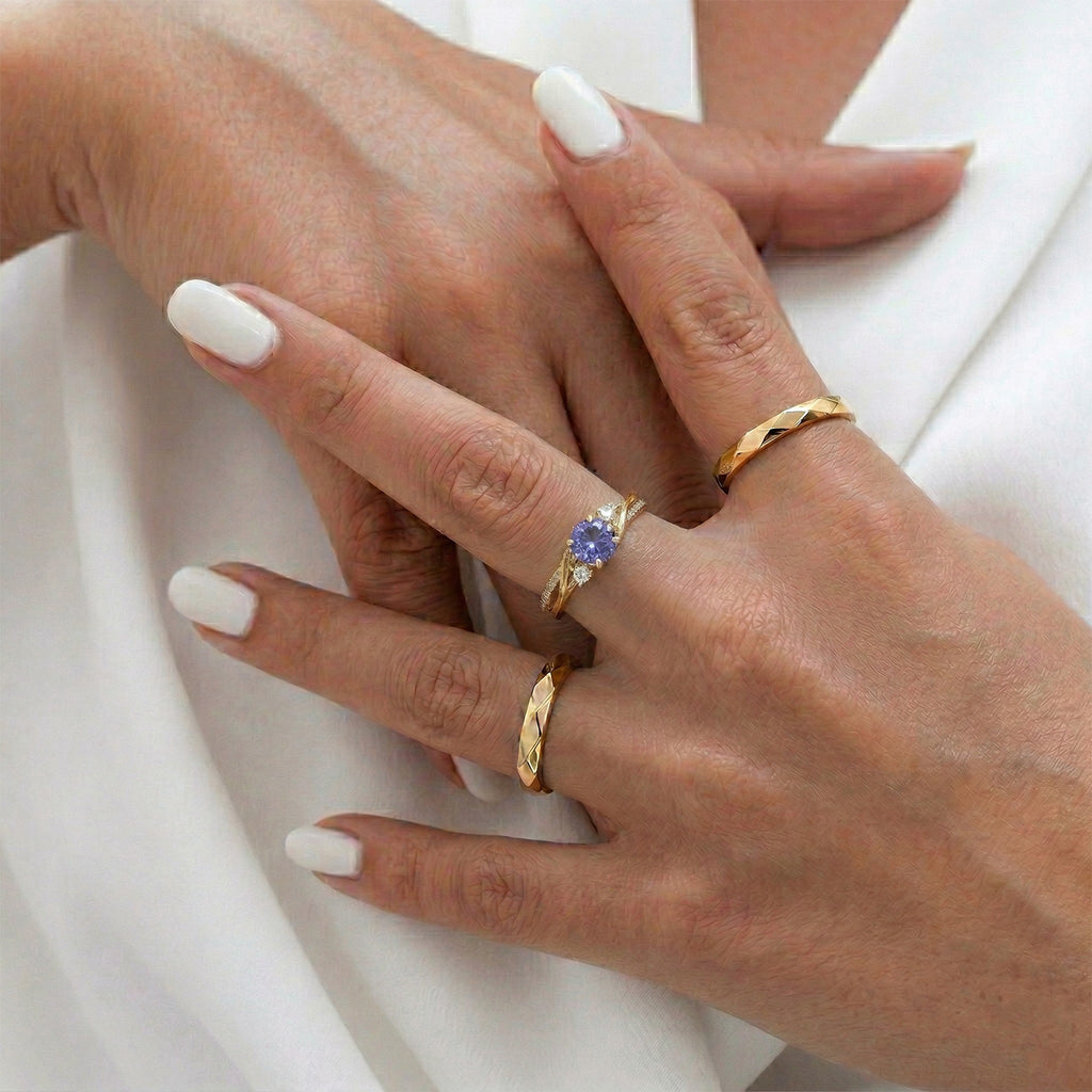 D'Joy - Tanzanite & Moissanite Ring in 18K Vermeil Yellow Gold Plated Sterling Silver_8357234_3