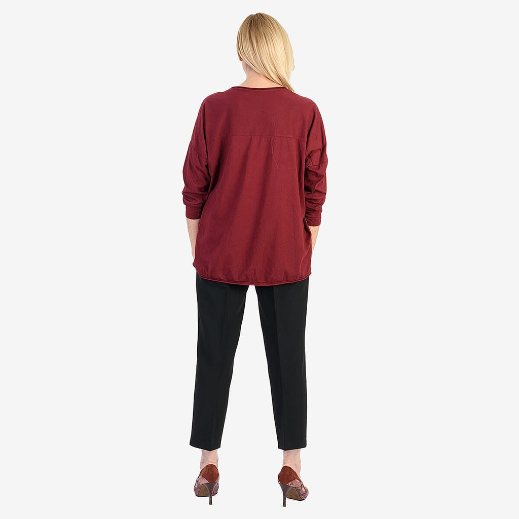 Pure and Natural 50% Cotton Blend Embroidered Blouse (Made in italy, Size Upto 16) - Maroon_8357558_3