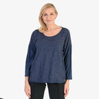 Pure and Natural 50% Cotton Blend Embroidered Blouse (Made in italy, Size Upto 16) - Navy_8357559