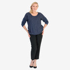 Pure and Natural 50% Cotton Blend Embroidered Blouse (Made in italy, Size Upto 16) - Navy_8357559_1