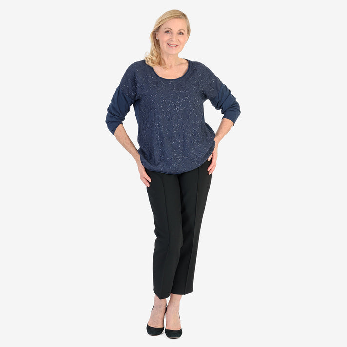 Pure and Natural 50% Cotton Blend Embroidered Blouse (Made in italy, Size Upto 16) - Navy 8357559 2