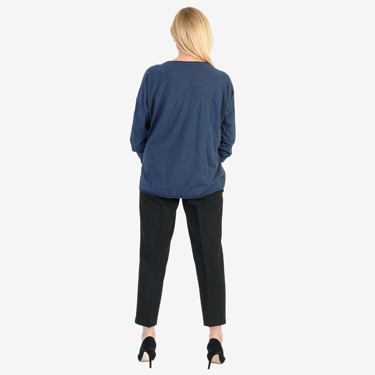 Pure and Natural 50% Cotton Blend Embroidered Blouse (Made in italy, Size Upto 16) - Navy 8357559 3