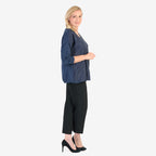Pure and Natural 50% Cotton Blend Embroidered Blouse (Made in italy, Size Upto 16) - Navy_8357559_4