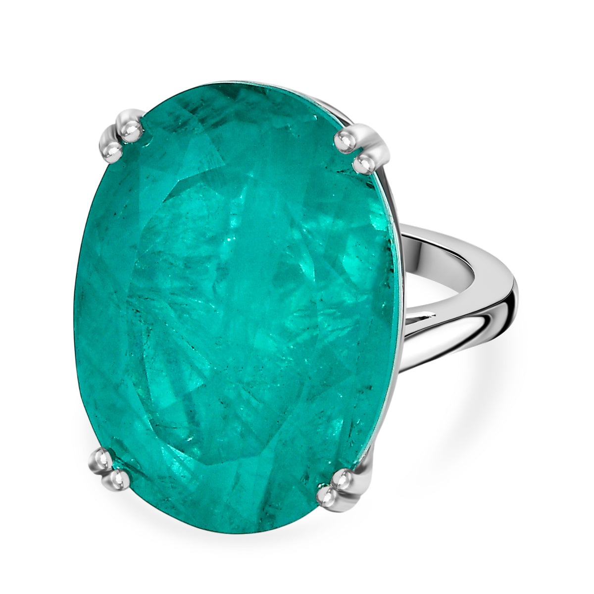 D'Joy Emeraldine Triplet Quartz Solitaire Ring in Rhodium Overlay Sterling Silver 27.13 Ct, Silver Wt. 5.74 Gms. 8357921 0