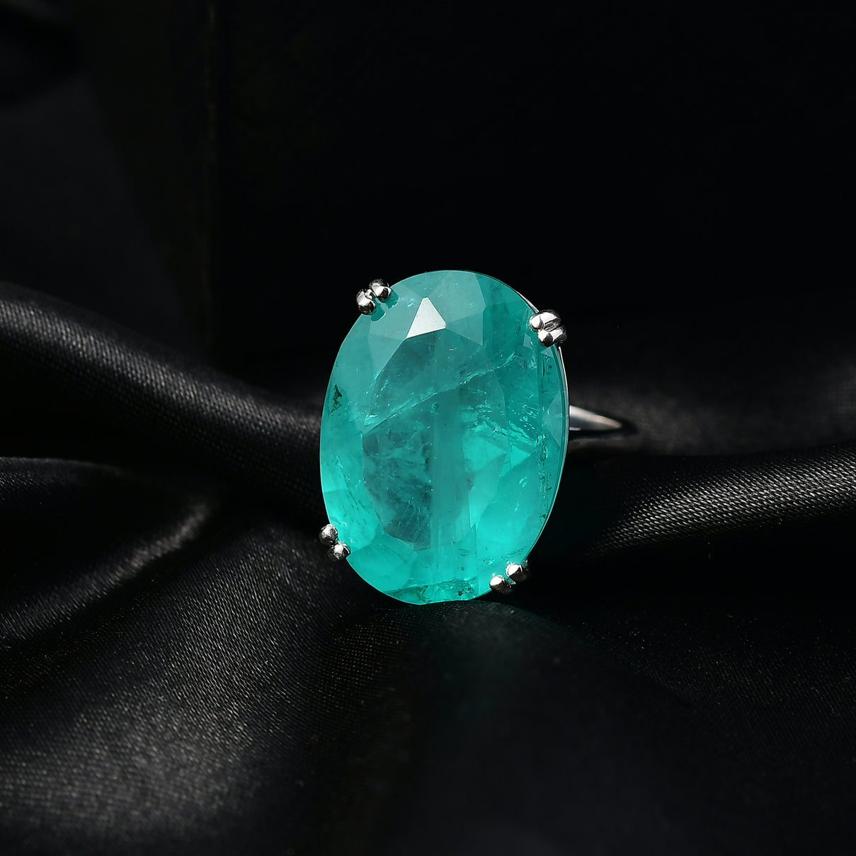 D'Joy Emeraldine Triplet Quartz Solitaire Ring in Rhodium Overlay Sterling Silver 27.13 Ct, Silver Wt. 5.74 Gms. 8357921 2