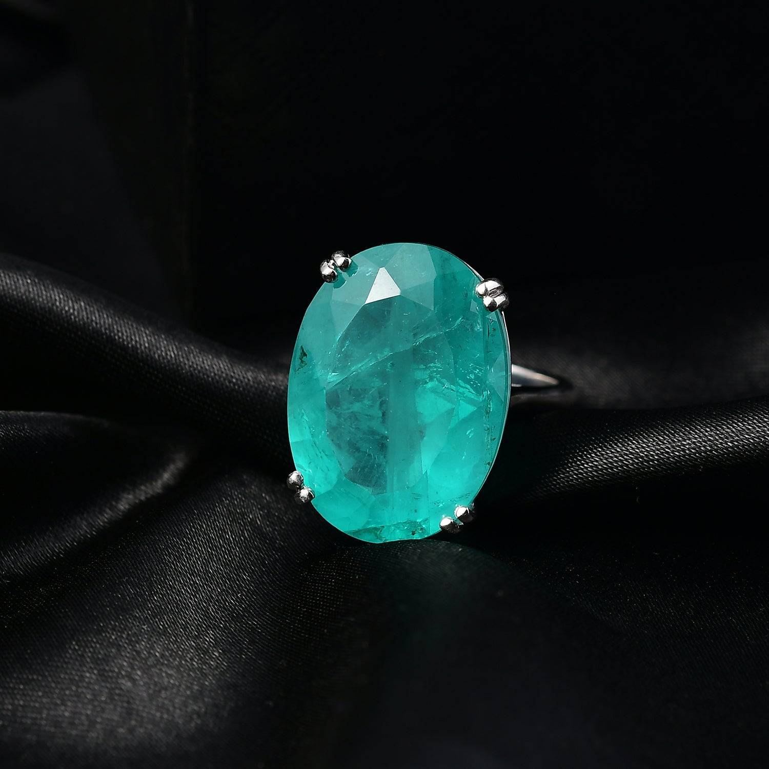 D'Joy Emeraldine Triplet Quartz Solitaire Ring in Rhodium Overlay Sterling Silver 27.13 Ct, Silver Wt. 5.74 Gms. 8357921 2