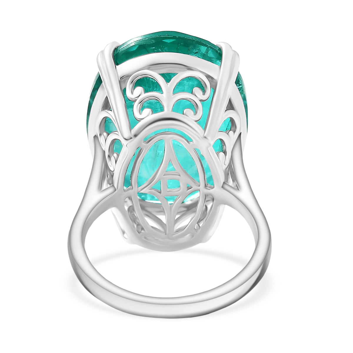 D'Joy Emeraldine Triplet Quartz Solitaire Ring in Rhodium Overlay Sterling Silver 27.13 Ct, Silver Wt. 5.74 Gms. 8357921 5