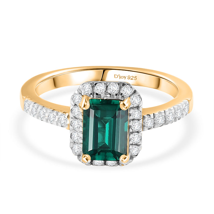 Royal Bali Collection - D'Joy Lab Created Emerald &amp; Moissanite Halo Ring in 18K Vermeil Yellow Gold Plated Sterling Silver 1.26 Ct. 8357932 1