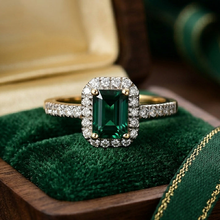 Royal Bali Collection - D'Joy Lab Created Emerald &amp; Moissanite Halo Ring in 18K Vermeil Yellow Gold Plated Sterling Silver 1.26 Ct. 8357932 2