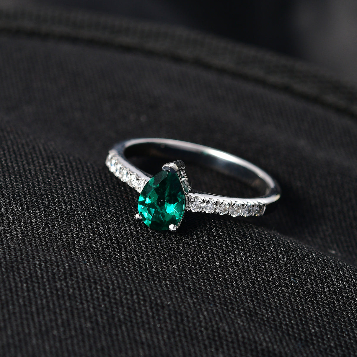 D'Joy Lab Created Emerald, Moissanite Ring in Rhodium Overlay Sterling Silver V32492083 2
