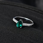 Royal Bali Collection - D'Joy Lab Created Emerald & Moissanite Pear Cut Solitaire Ring in Rhodium Overlay Sterling Silver_8357946_1