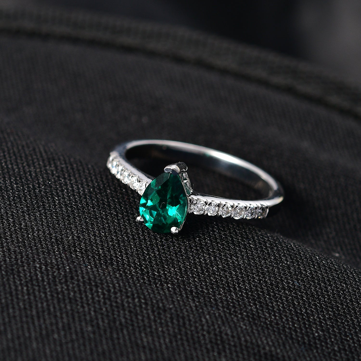 D'Joy Lab Created Emerald, Moissanite Ring in Rhodium Overlay Sterling Silver V32492083 2