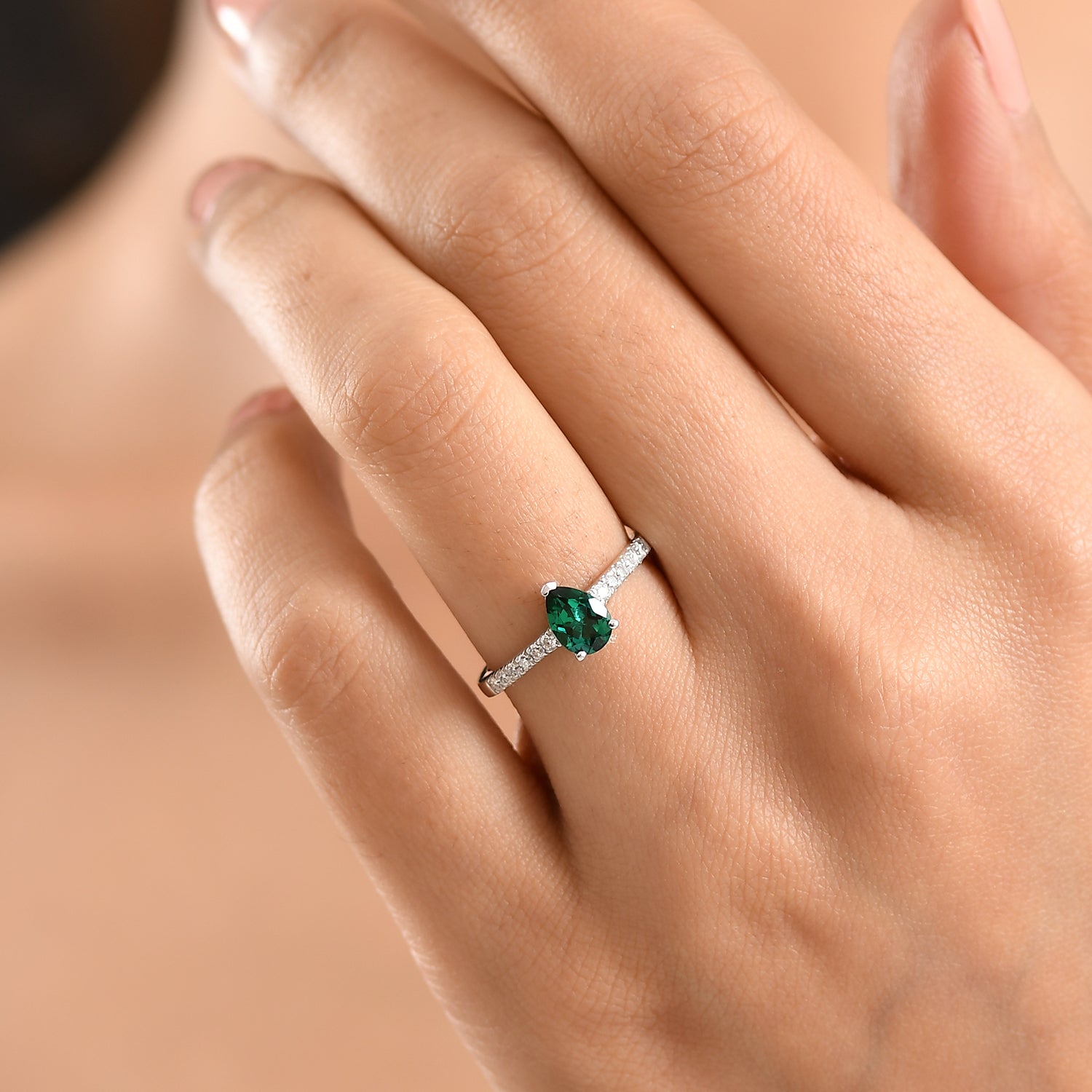 D'Joy Lab Created Emerald, Moissanite Ring in Rhodium Overlay Sterling Silver V32492083 3
