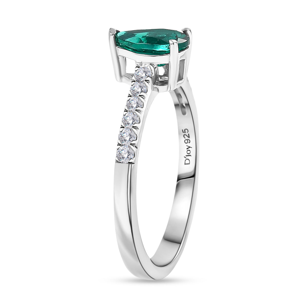 D'Joy Lab Created Emerald, Moissanite Ring in Rhodium Overlay Sterling Silver V32492083 4