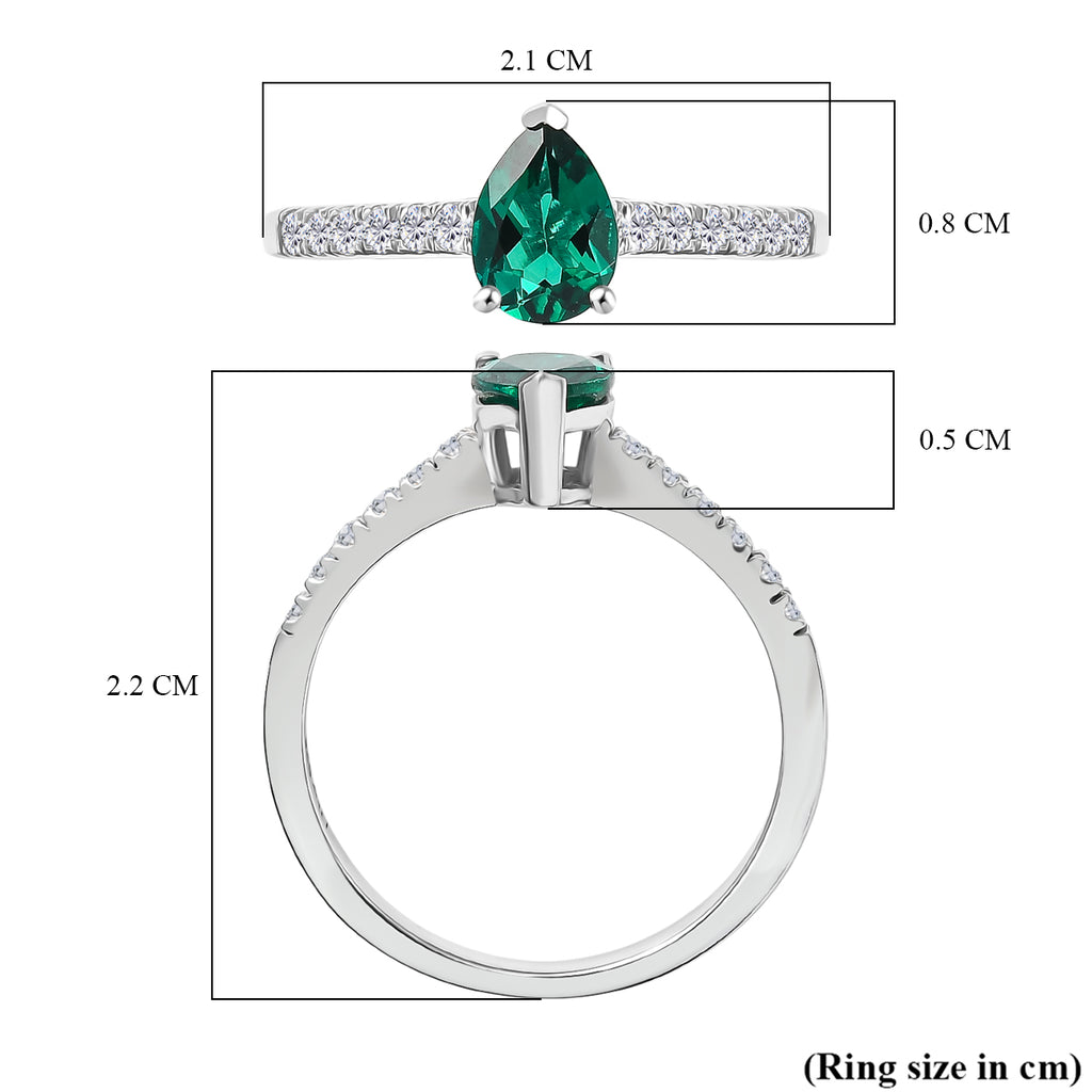 Royal Bali Collection - D'Joy Lab Created Emerald & Moissanite Pear Cut Solitaire Ring in Rhodium Overlay Sterling Silver_8357946_5