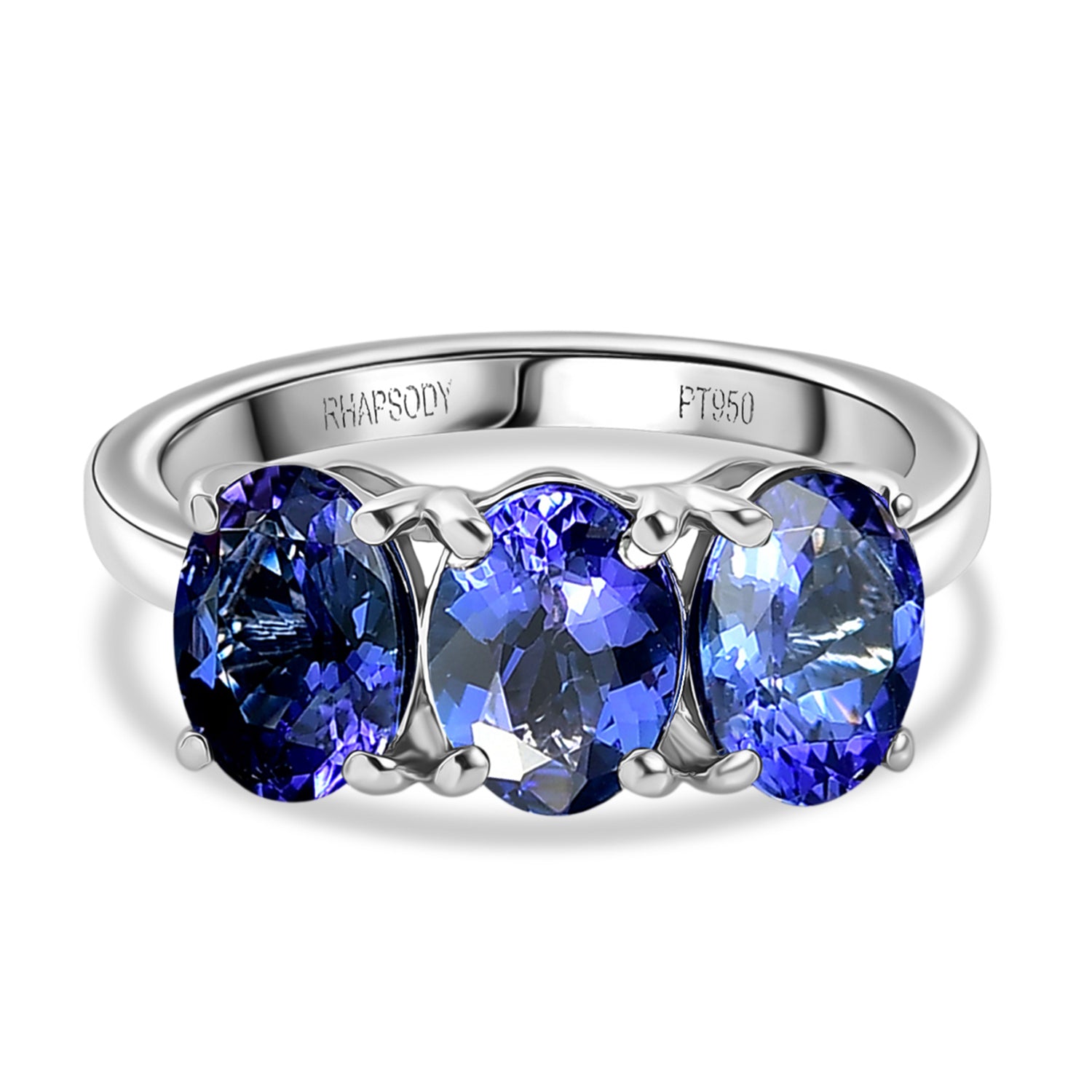 MIDNIGHT SPECIAL - RHAPSODY - 950 Platinum AAAA Intense Vivid Tanzanite Trilogy Ring 4.00 Ct, Platinum Wt. 5.00 Gms 8358316 0