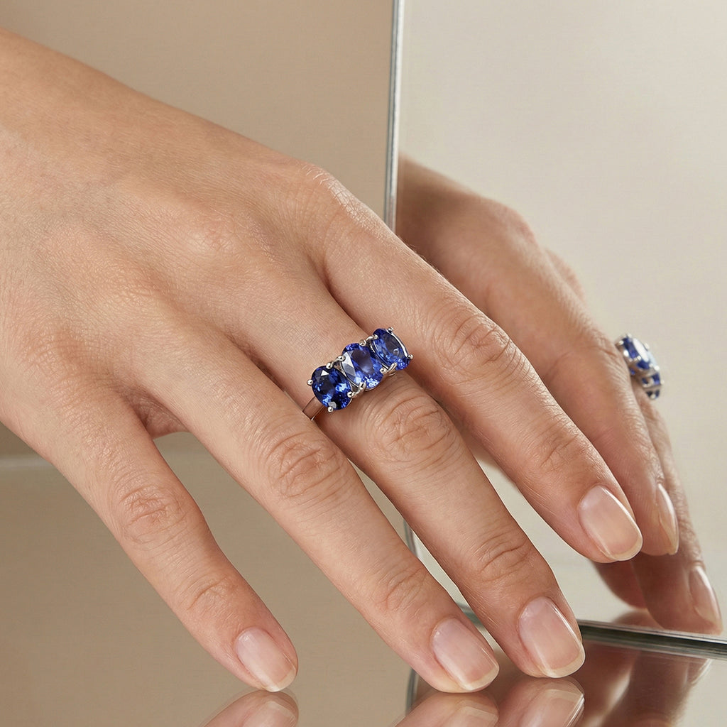 RHAPSODY - 950 Platinum AAAA Tanzanite Trilogy Ring 4.00 Ct, Platinum Wt. 5.00 Gms_8358316_2