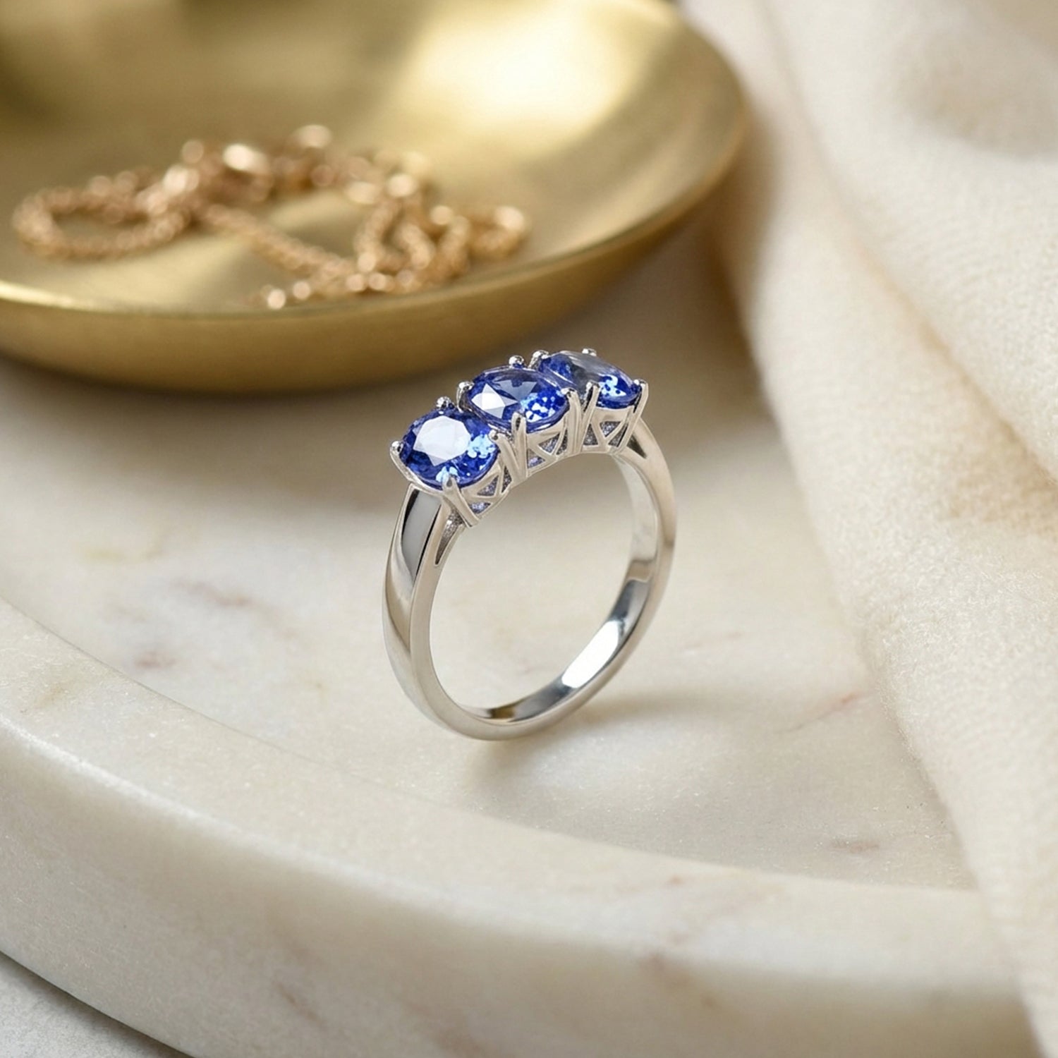 MIDNIGHT SPECIAL - RHAPSODY - 950 Platinum AAAA Intense Vivid Tanzanite Trilogy Ring 4.00 Ct, Platinum Wt. 5.00 Gms 8358316 4
