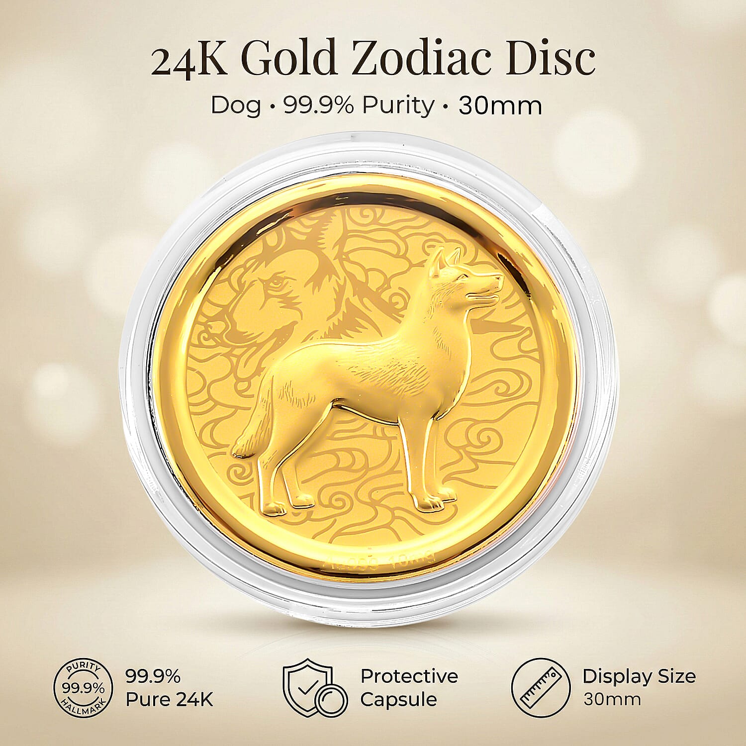 24K Yellow Gold Chinese Zodiac Dog Coin (30mm) 8359040 2