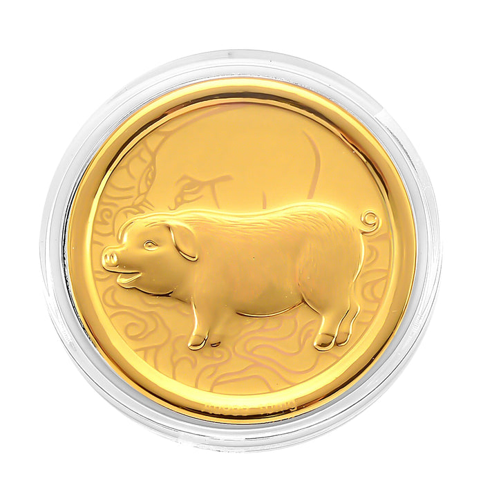 24K Yellow Gold Chinese Zodiac Pig Coin (30mm) 8359041 1