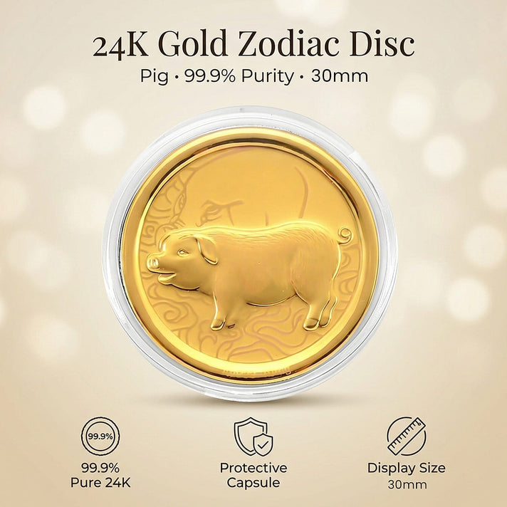 24K Yellow Gold Chinese Zodiac Pig Coin (30mm) 8359041 2
