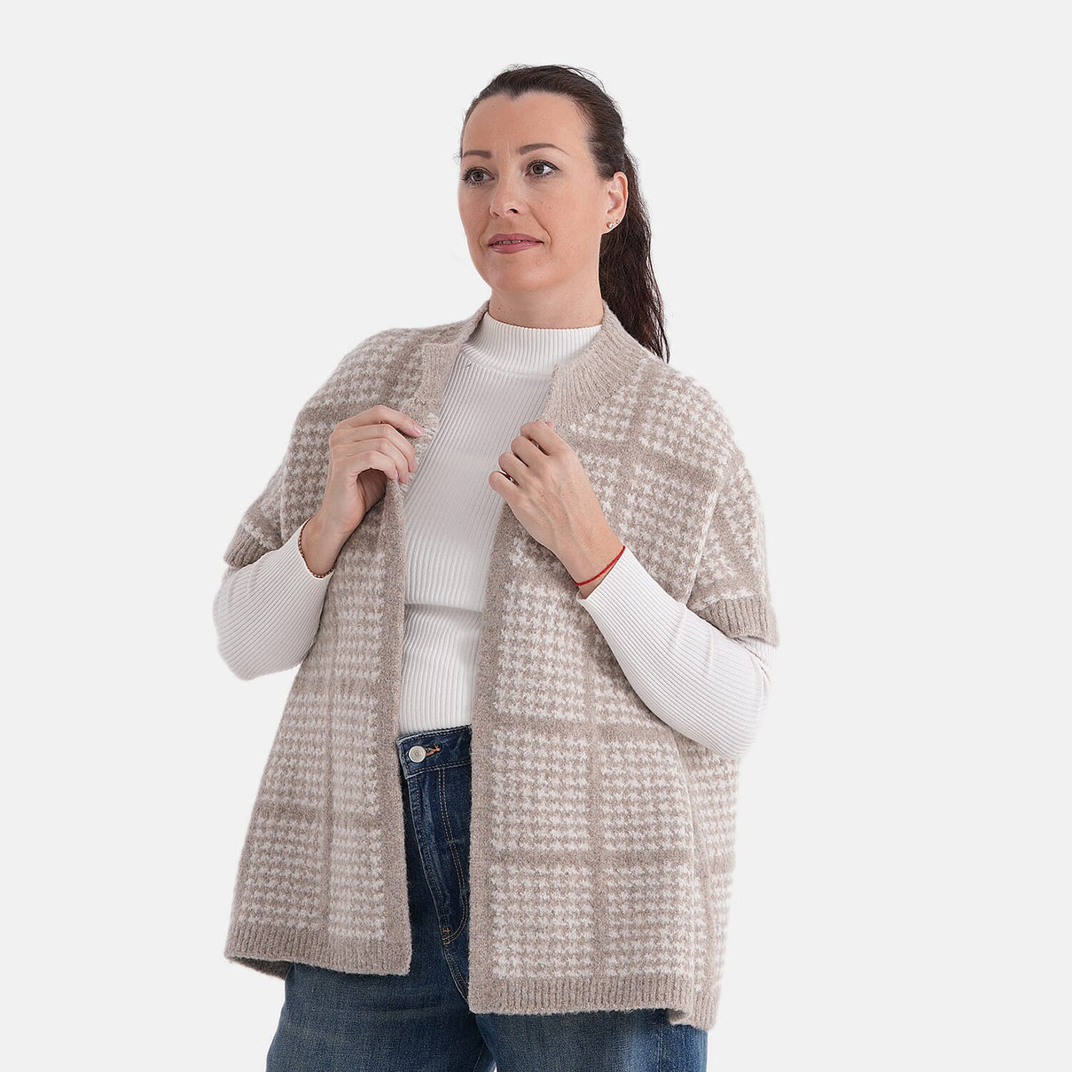 La Marey Soft High-Neck Cardigan (Fits UK 8-20) - Cream &amp; Beige V32540451 3