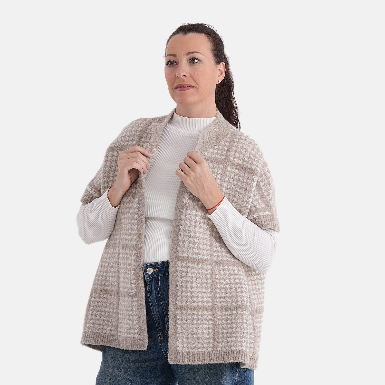 La Marey Soft High-Neck Cardigan (Fits UK 8-20) - Cream &amp; Beige V32540451 3