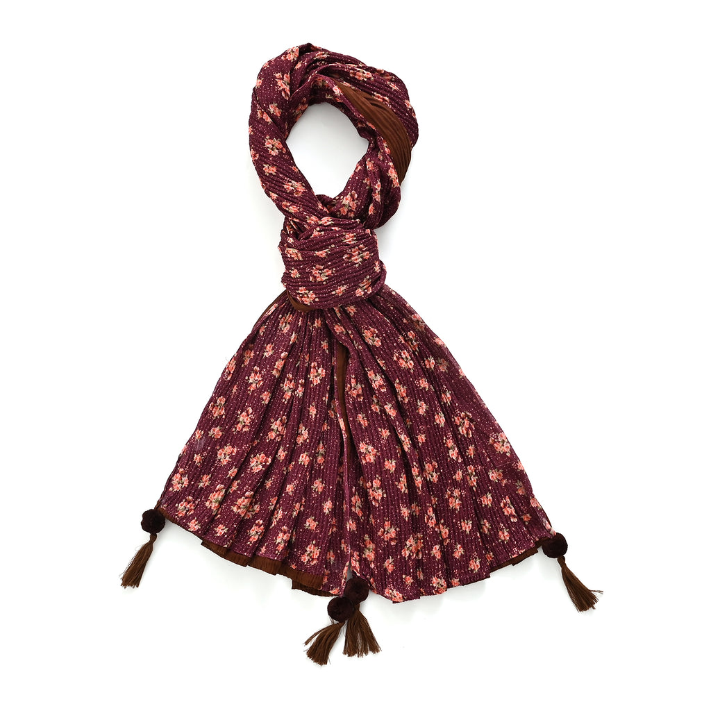 Limited Collection Reversible Floral Shawl (70 x 180 cm) - Dark Purple & Brown_8359323