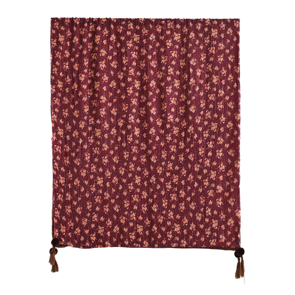 Limited Collection Reversible Floral Shawl (70 x 180 cm) - Dark Purple & Brown_8359323_1