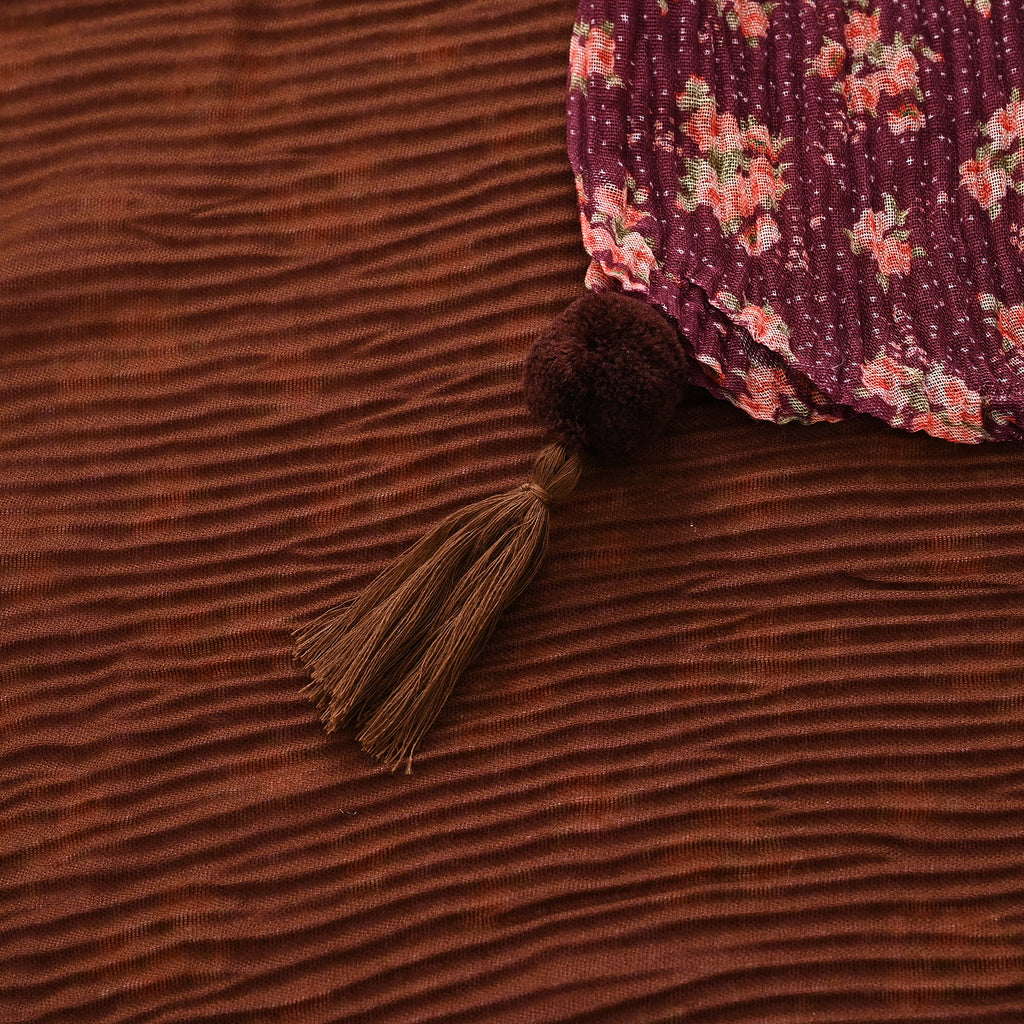 Limited Collection Reversible Floral Shawl (70 x 180 cm) - Dark Purple & Brown_8359323_3