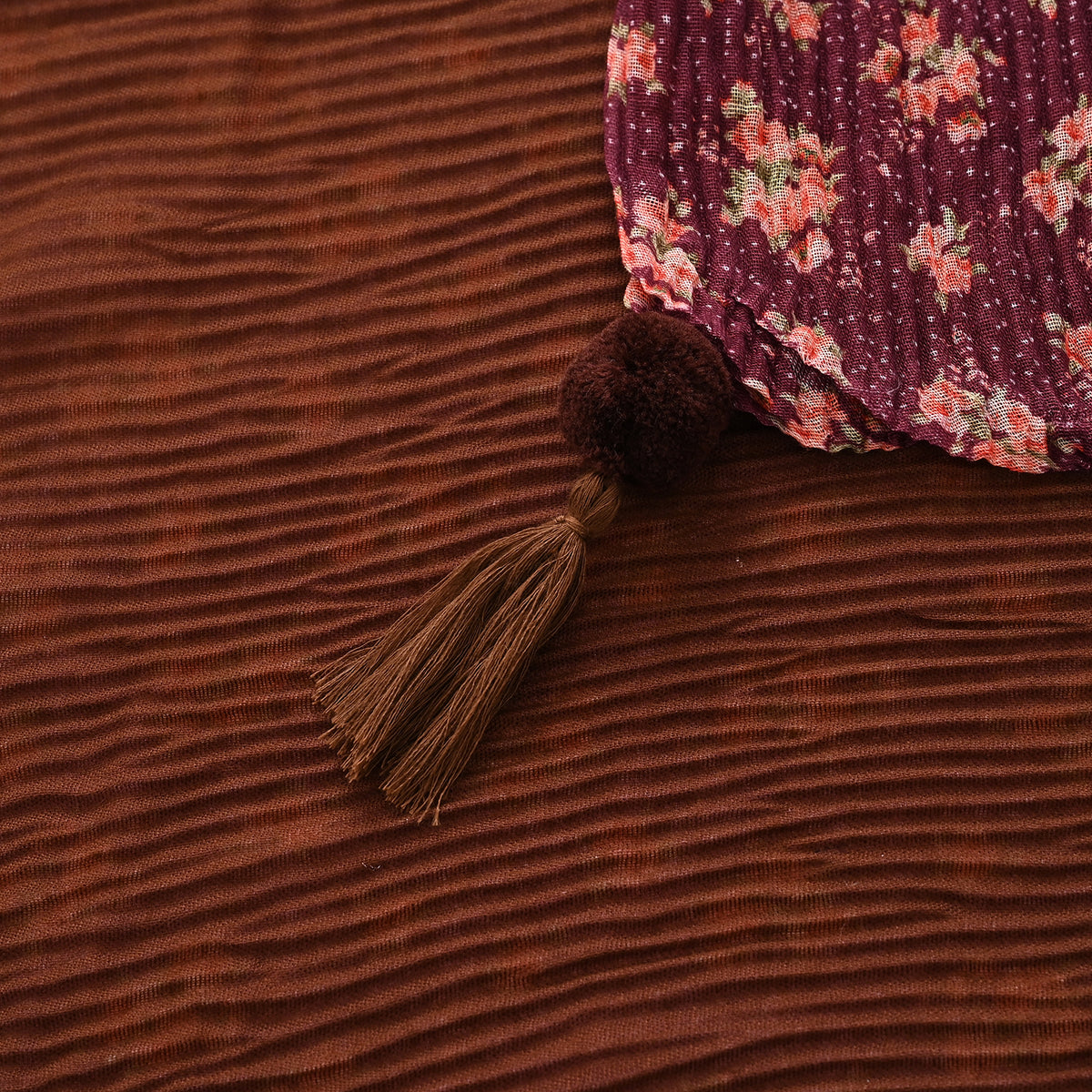 Limited Collection Reversible Floral Shawl (70 x 180 cm) - Dark Purple &amp; Brown V32520934 4