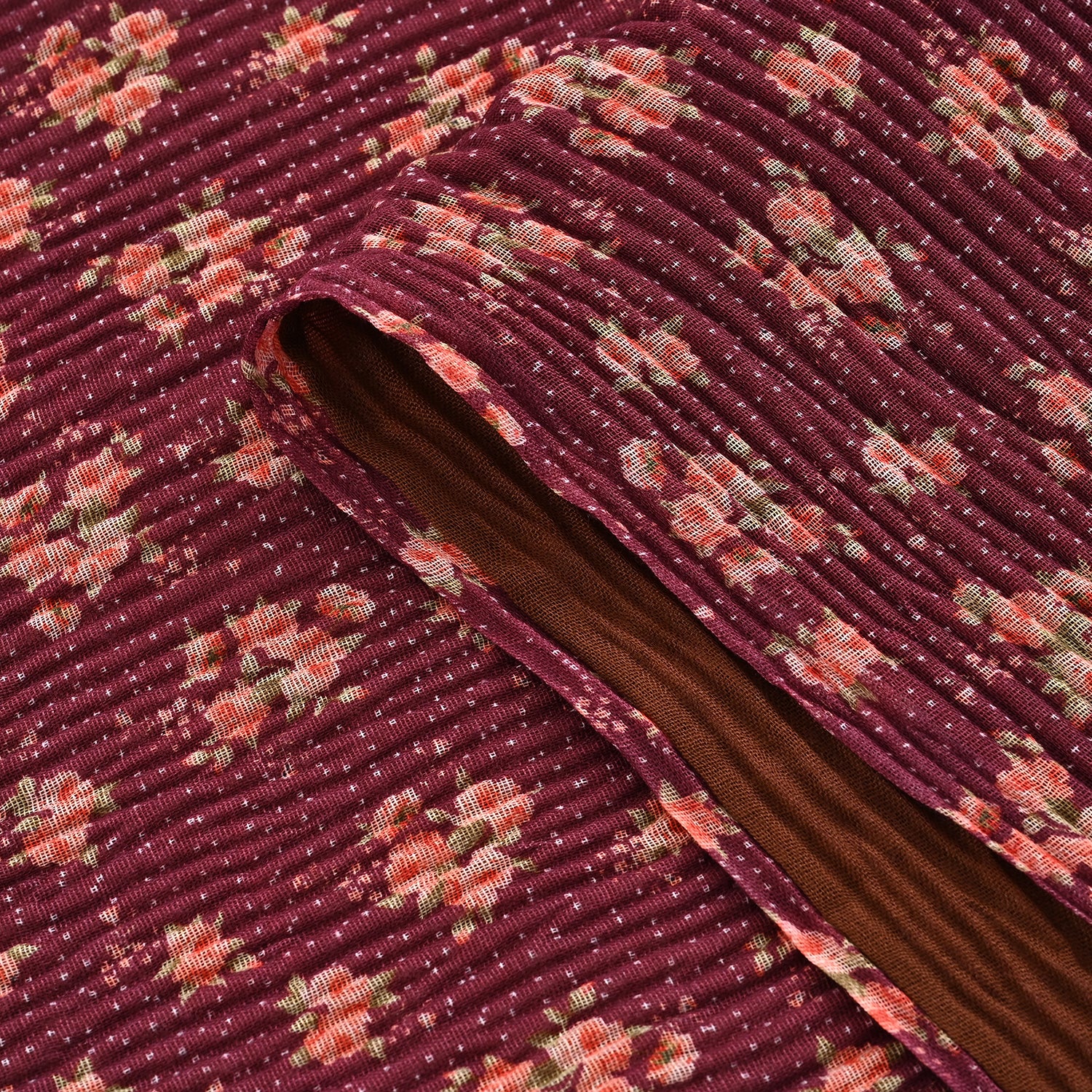 Limited Collection Reversible Floral Shawl (70 x 180 cm) - Dark Purple &amp; Brown V32520934 5