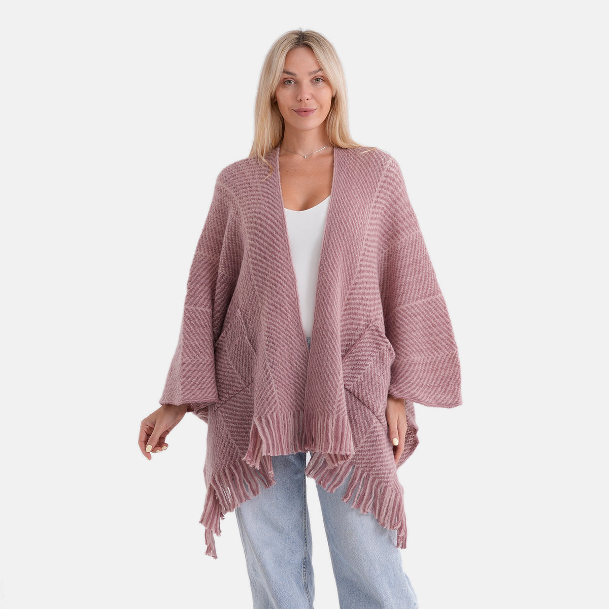 La Marey Relax Fit Tassel Cape (One Size, 8 to 20) - Dark Pink V32515304 0