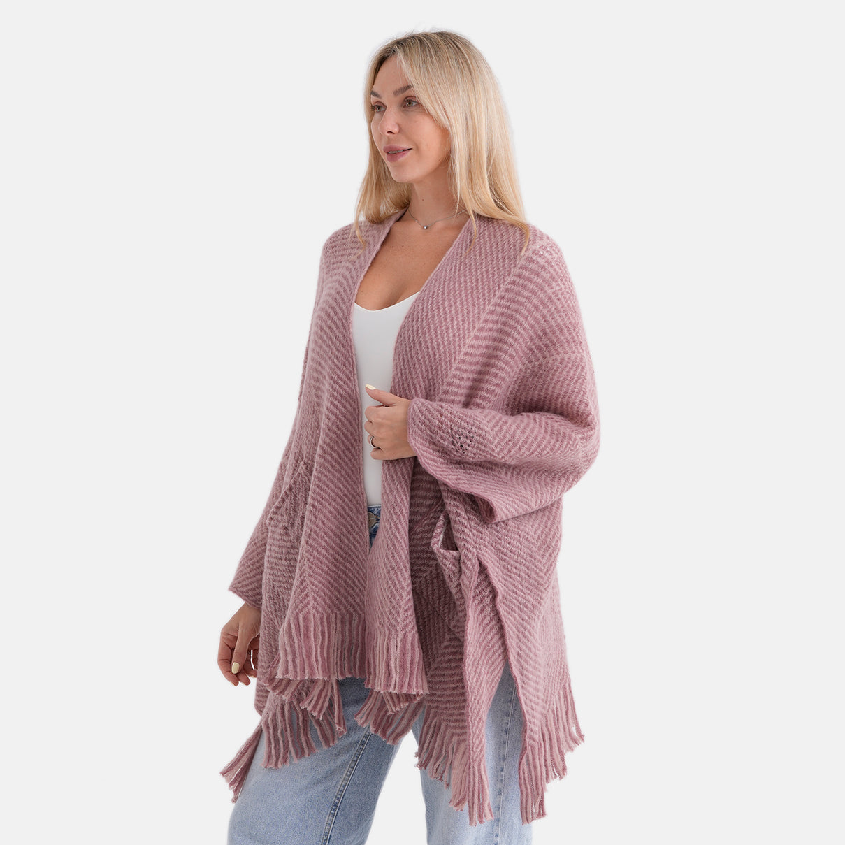 La Marey Relax Fit Tassel Cape (One Size, 8 to 20) - Dark Pink V32515304 3