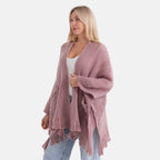 La Marey Relax Fit Tassel Cape (One Size, 8 to 20) - Dark Pink_8360265_2