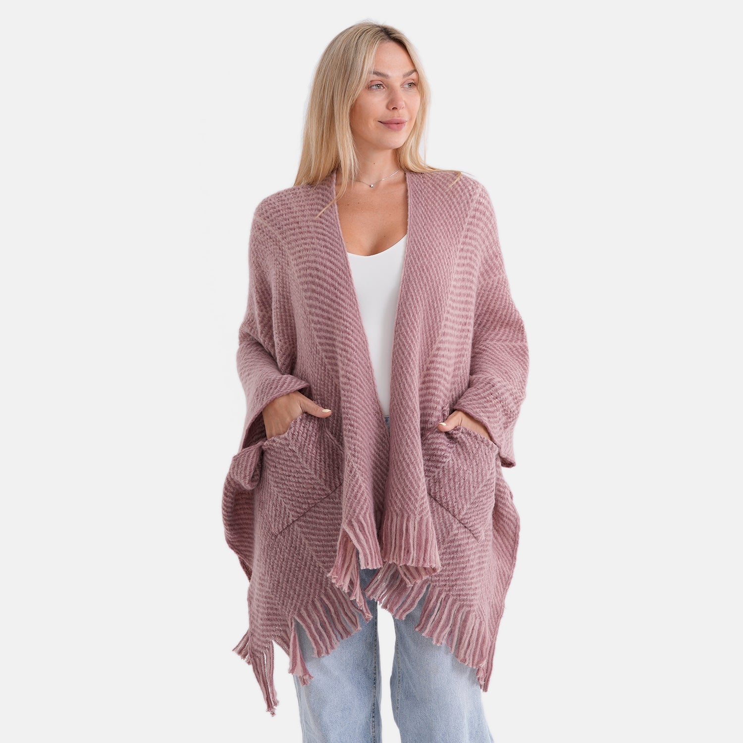 La Marey Relax Fit Tassel Cape (One Size, 8 to 20) - Dark Pink V32515304 4
