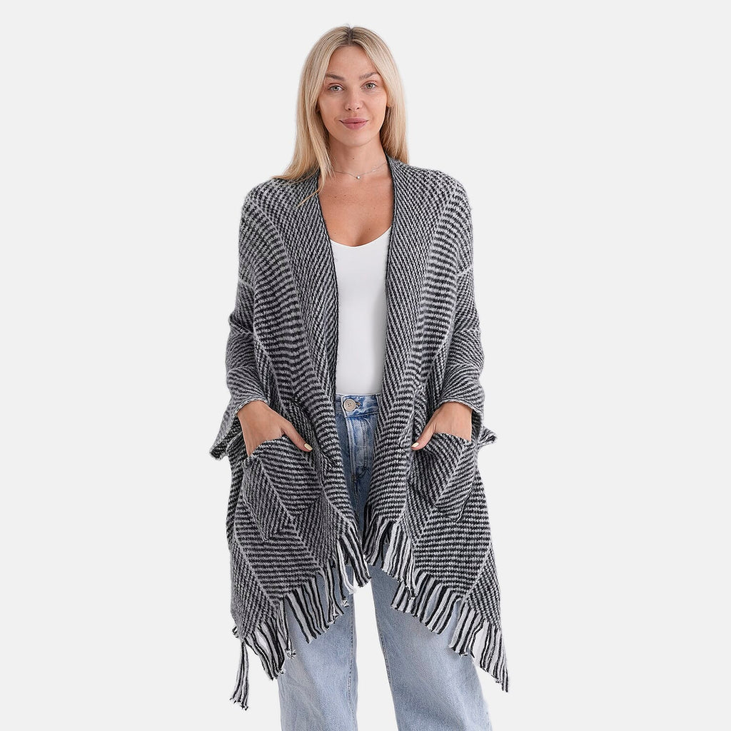 La Marey Relax Fit Tassel Cape (One Size, 8 to 20) - Black_8360266