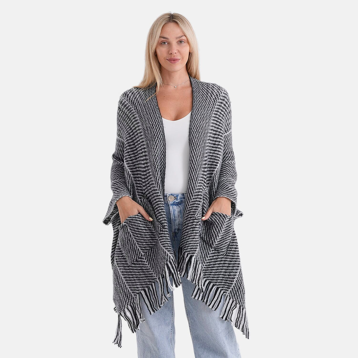 La Marey Relax Fit Tassel Cape (One Size, 8 to 20) - Black V32534440 0
