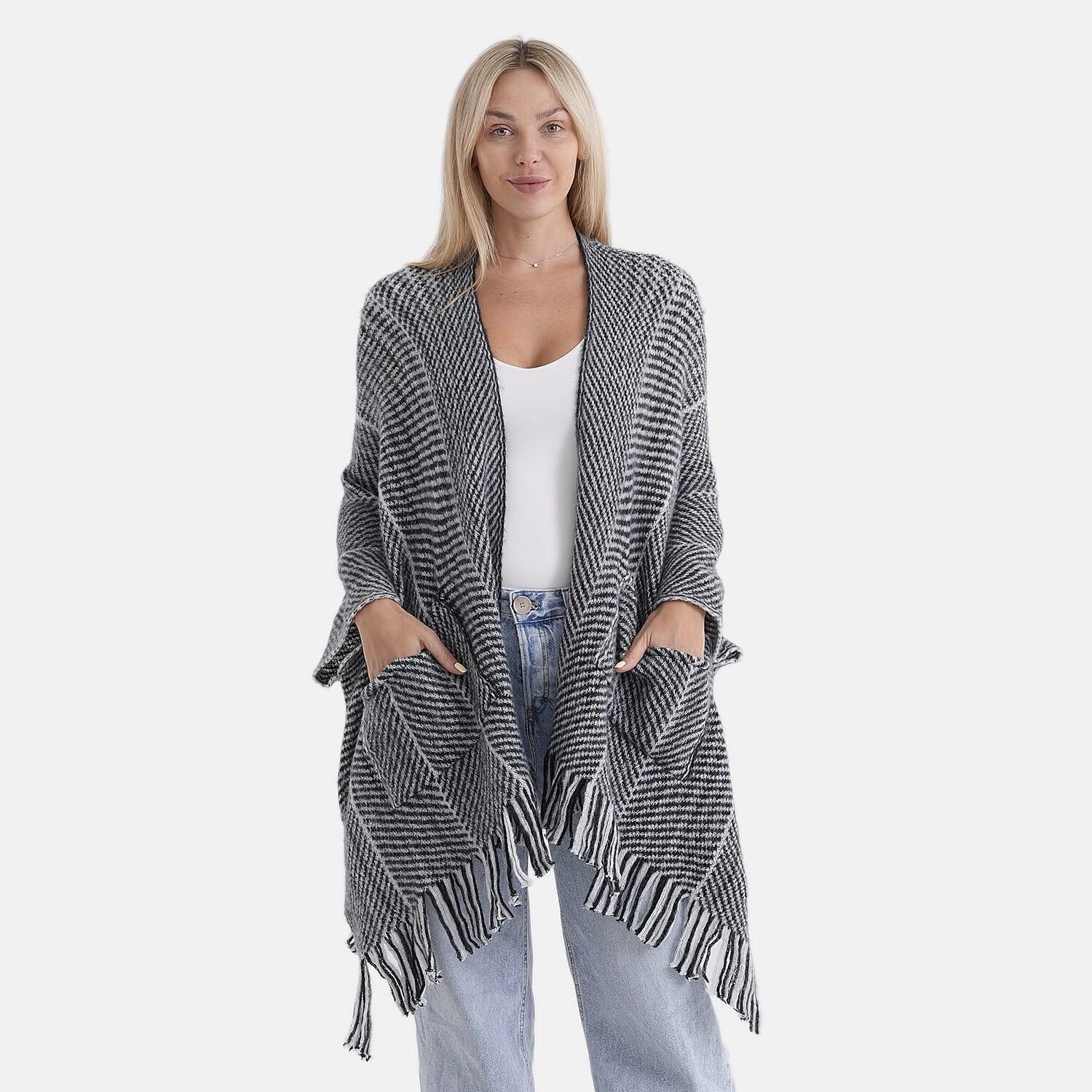 La Marey Relax Fit Tassel Cape (One Size, 8 to 20) - Black V32534440 0