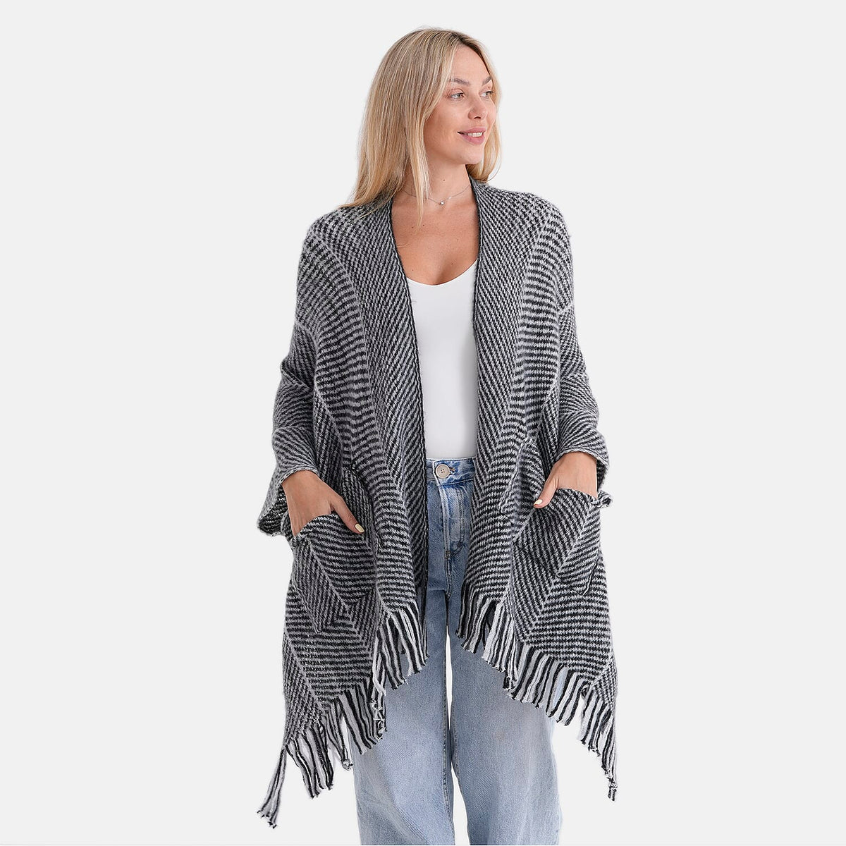 La Marey Relax Fit Tassel Cape (One Size, 8 to 20) - Black V32534440 3