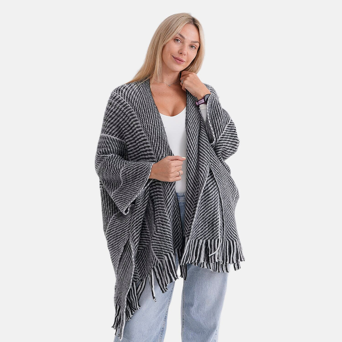 La Marey Relax Fit Tassel Cape (One Size, 8 to 20) - Black V32534440 4