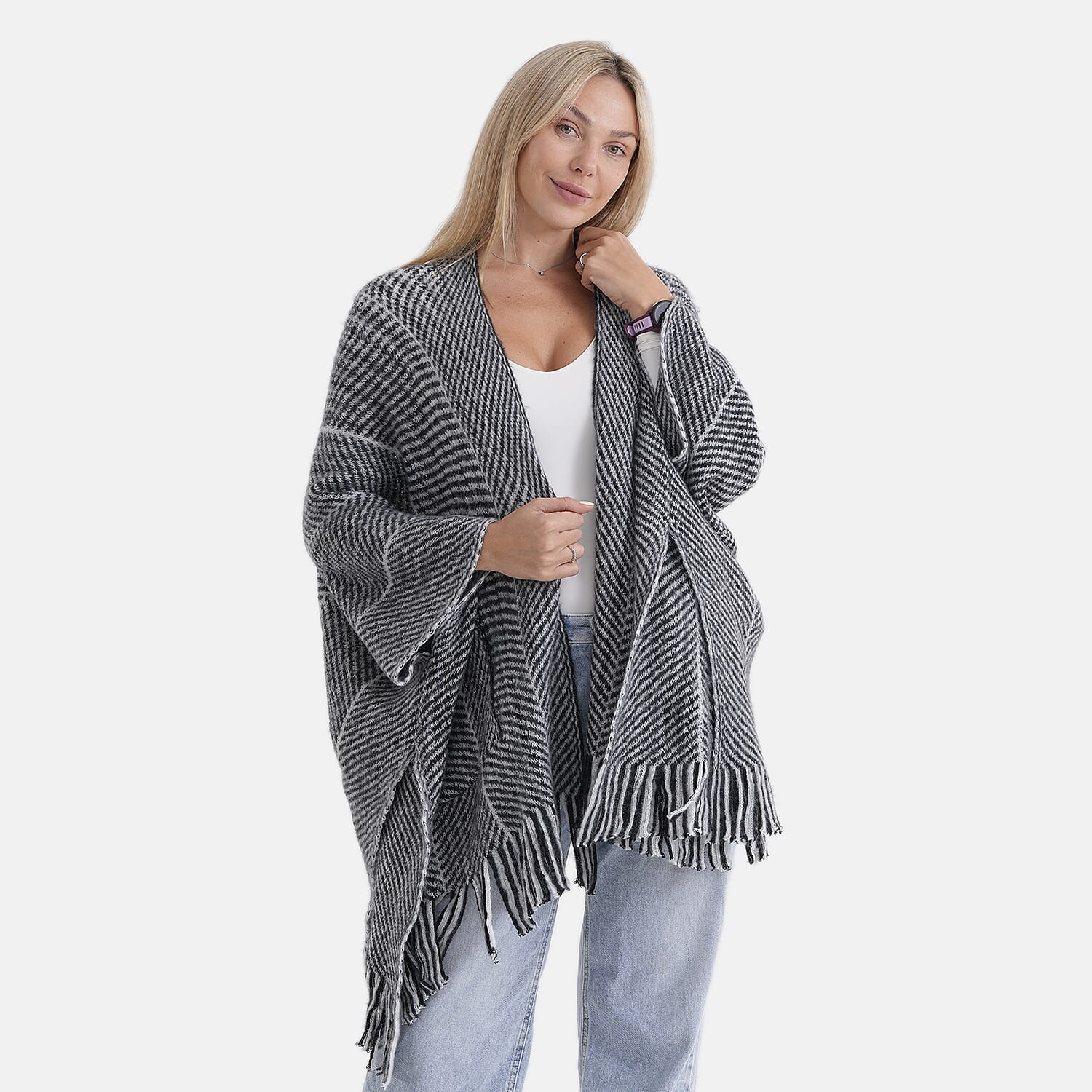 La Marey Relax Fit Tassel Cape (One Size, 8 to 20) - Black V32534440 4