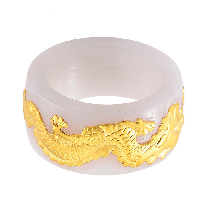 24K Yellow Gold Natural White Jadeite Dragon Band Ring 35.00 Ct. 8361045 1