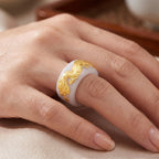 24K Yellow Gold Natural White Jadeite Drgon Band Ring 35.00 Ct._8361052_1