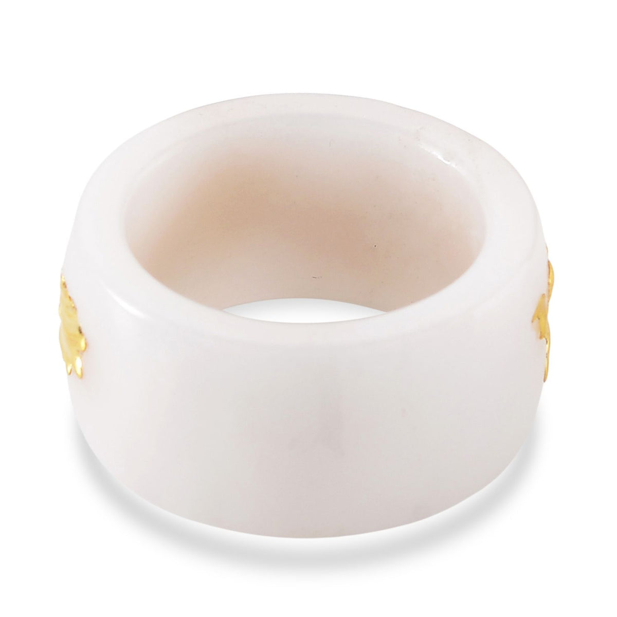 24K Yellow Gold Natural White Jadeite Drgon Band Ring 35.00 Ct. V32558234 5