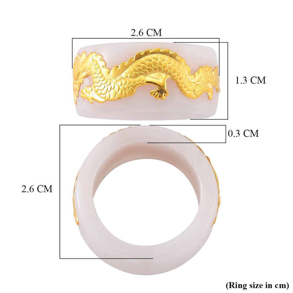 24K Yellow Gold Natural White Jadeite Drgon Band Ring 35.00 Ct._8361052_5